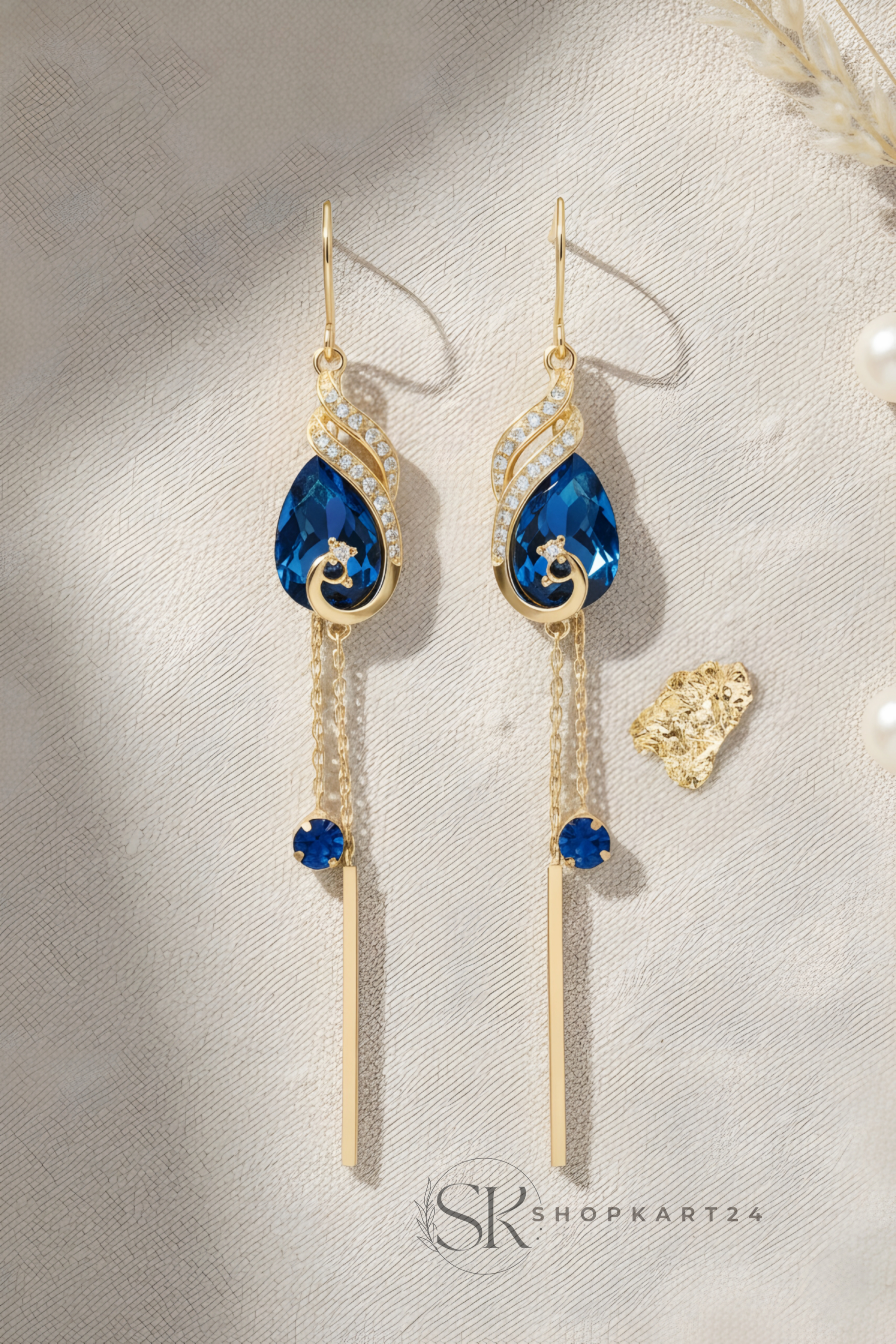 Elegant Korean Style Blue Crystal Drop Earrings for Women